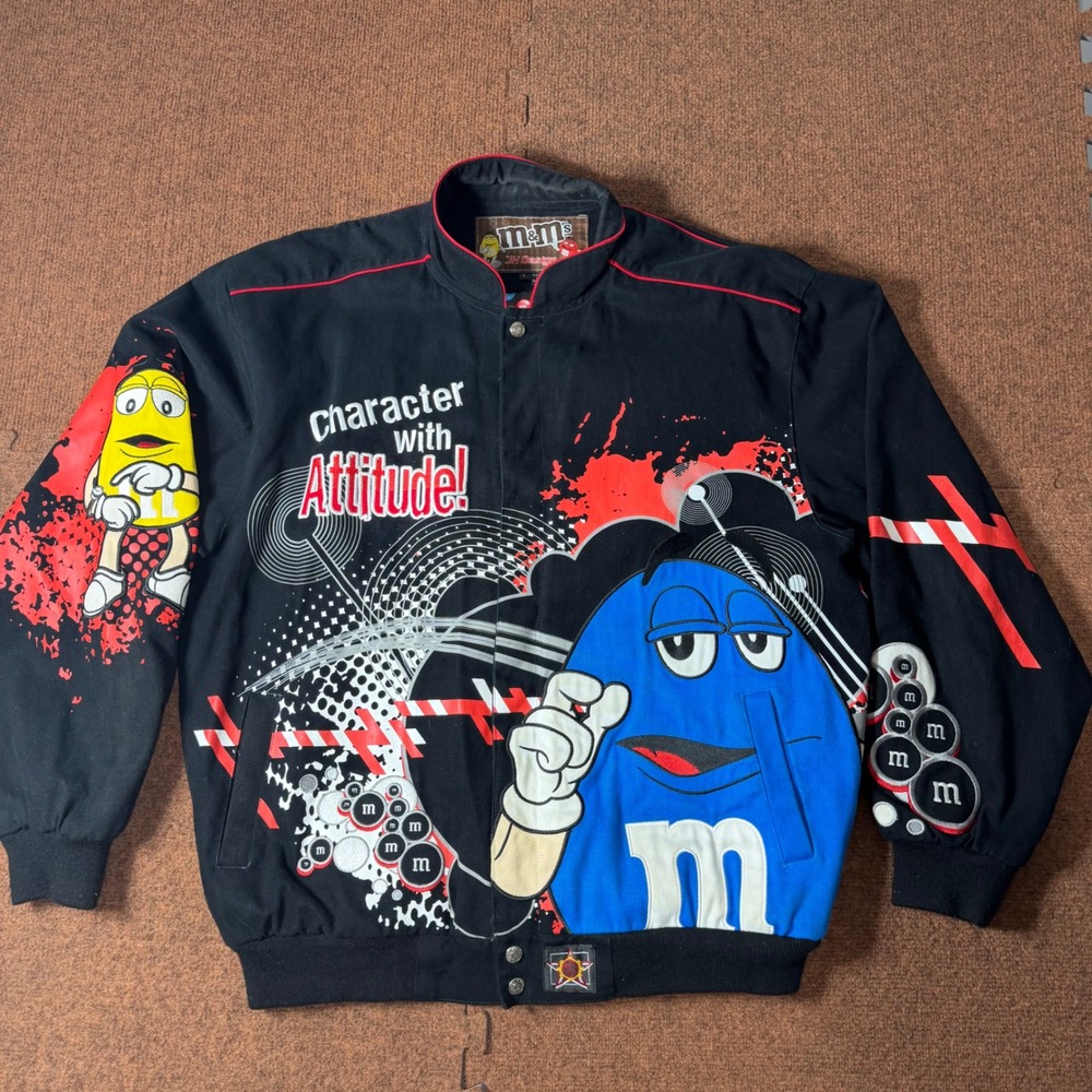 JH Design M&M's Character with Attitude Racing Jacket Mens Black Twill Large